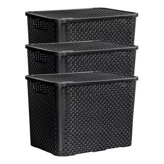 Kit 3 Caixas/cesto Organizador Rattan Preto - 25l - Promoção