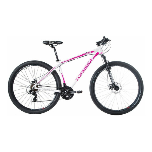 Mountain bike TopMega MTB Sunshine R29 18" 21v frenos de disco mecánico cambios Shimano Tourney TZ31 y Shimano Tourney color blanco/celeste/rosa  