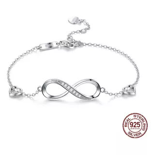 Hermosa Pulsera Símbolo Infinito Plata Fina 925 Y Zircones