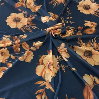 Tecido Tule Estampado Floral Azul 2mx1.6m