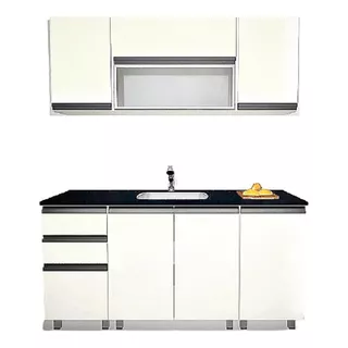 Mueble Cocina Alacena Y Bajo De 160 Blanco Perfil J Y Vidrio