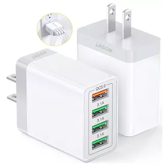 Cargador De 4 Puertos Usb 48w Lagom Adaptador Clavija Enchufe Cubo De Carga Rápida 1 Puerto De Qc 3.0 + 3 Salidas De Usb Con Luz Compatibilidad Universal 5v/9v/12v Dispositivos De Android Quick Charge