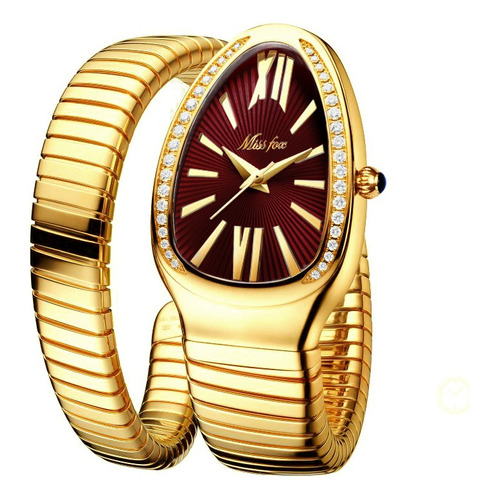 Reloj De Cuarzo De Lujo Missfox Con Forma De Serpiente Para Color Del Fondo Oro/rojo