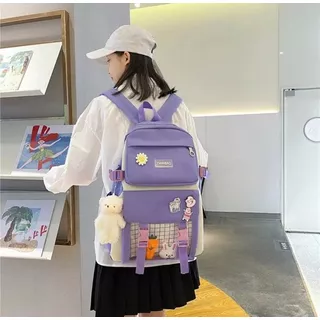 Kit Combo Mochila Escolar Kawaii 5 Piezas Estilo Coreano