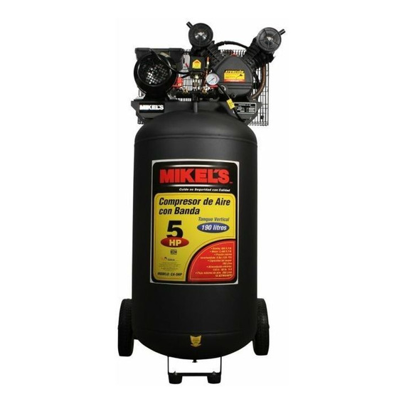 Compresor Aire Vertical 5 Hp 190 Lts Mikels Color Negro Fase eléctrica Monofásica Frecuencia 60 Hz