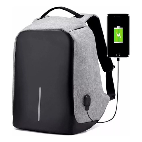 Mochila Anti Robo Impermeable Porta Notebook Con Salida Usb Para Conectar Smartphone Y Power Bank Gris