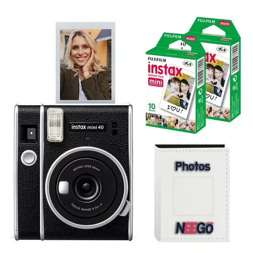 Fujifilm Instax Mini 40 Cámara Instantánea Negra Individual Pack Instax  Mini Película (20 Hojas) Y Álbum De Fotos Neego Instax