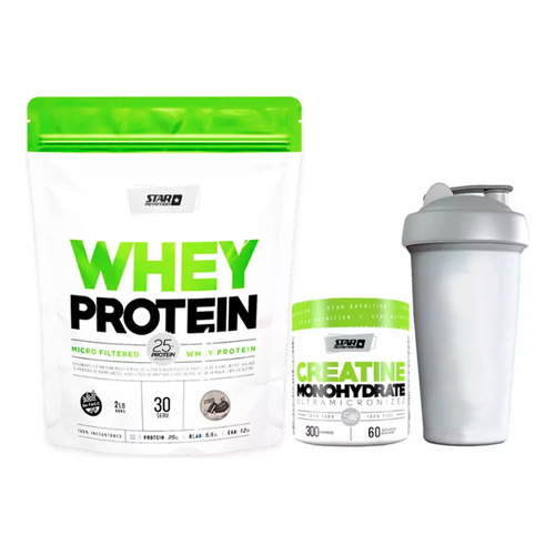 Star Nutrition Whey Protein Cookies And Cream 908g + Creatina 100% Pura 300g + Vaso 600ml