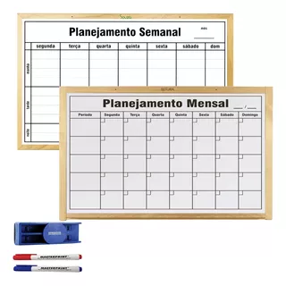 Kit C/ 2 Quadros Branco 90x60 Planejamento Mensal/ Semanal 