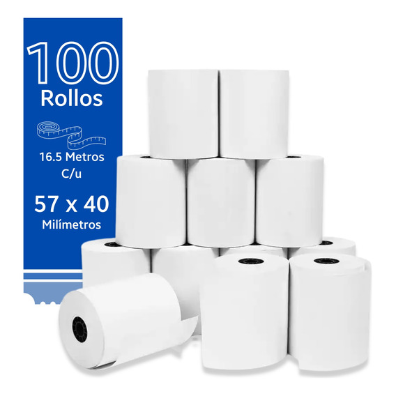 Rollos Papel Térmico 57x40 Impresora Térmica 58mm Negro 100