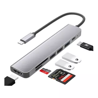 Adaptador Hub Usb 3.0 Hdtv 4k Tipo C 7 Em 1 - Tf Sd