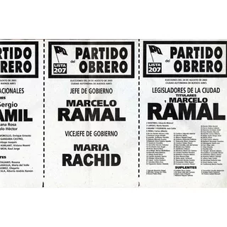 Boleta Electoral  Partido Obrero - Marcelo Ramal    2003 (1)