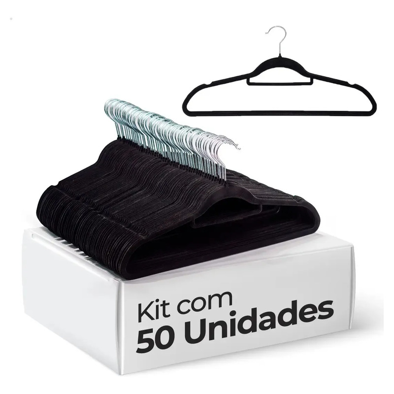 Vittak Kit 50 Cabides Veludo De Roupa Antideslizante Slim Adulto Cor Preto Vittak Kit 50 Cabides Veludo De Roupa Antideslizante Slim Adulto Cor Preto