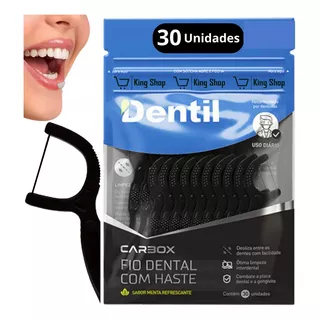 Fio Dental Dentil Haste Carvão Limpeza Dentes Gengivas C/ 30