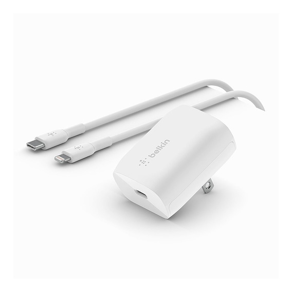 Cargador Pared Belkin 20w Usb C +cable Usb-c A Lightning 1mt