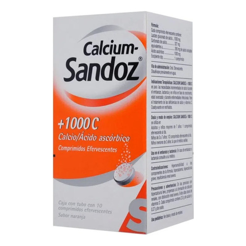 Calcium Sandoz Calcio/ácido Ascórbico 10 Tabs Efervescentes Sabor Naranja