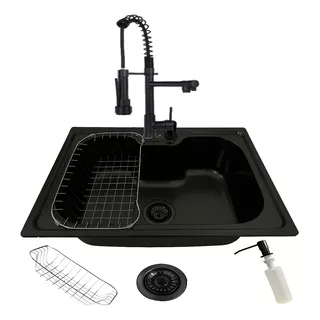 Cuba Gourmet Cozinha Aço Inox 60x42 Preta E Torneira Gourmet Cor Aço Inox Preto