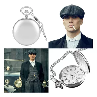 Relógio De Bolso Antigo Corrente Estilo Peaky Blinders Prata