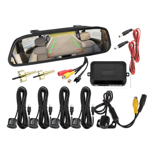 Espejo Retrovisor Kit Camara Sensor Estacionamiento Pantalla Color Negro