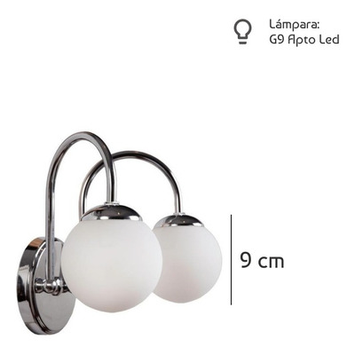 Aplique Lyon Elyn 2 Luces Cromo Globo Opal Apto Led G9