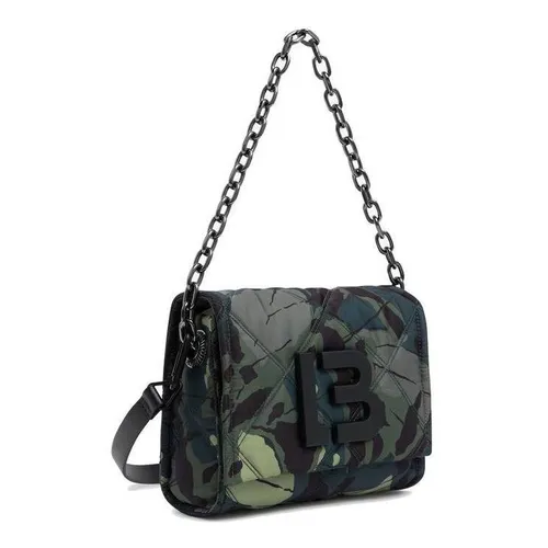 Cartera bandolera Bimba y Lola Bolso bandolera M nylon acolchado diseño  estampado de poliéster y cuero camuflaje lima con correa de hombro negra  asas color plateado