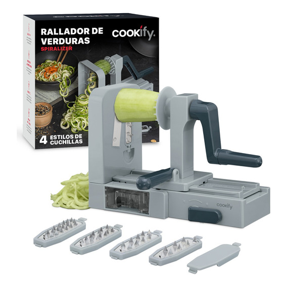 Espirilizador 5 en 1 Cookify: Plegable y Compacto, 5 Cuchillas para Cortes Creativos, Libre de BPA para una Cocina Saludable. Antideslizante, Ideal para Verduras y Pastas. Fácil Limpieza