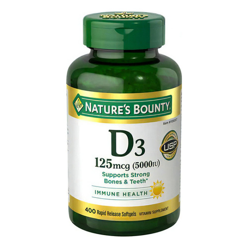 Vitamina D3 125mcg 5000iu , 400 Capsulas- Nature Bounty Sabor Neutro