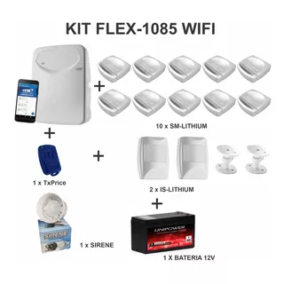 Kit Central De Alarme Flex-1085 Lite Wifi+12 Sensores+bater