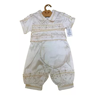 Ropon Bautizo Niño Con Boina Y Cintilla Beige Costura Fina