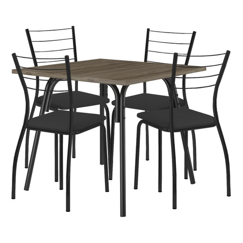 Juego De Comedor Mesa Y 4 Sillas Tapizadas Compramas Color Negro Diseño de la tela de las sillas Liso