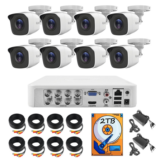 Kit Video Vigilancia 8 Cámaras Hikvision Hd 1080p / 2mp 2tb