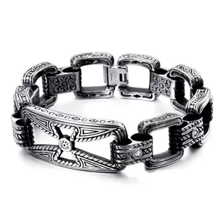 Bracelete Pulseira Motorcycle Crucifixo Aço Inox Tribal Luxo