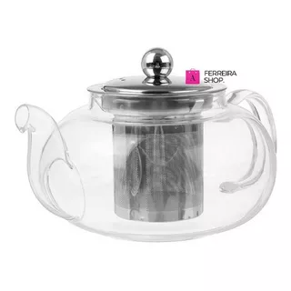 Chaleira Infusor Vidro Inox 1000ml 1 Litro Vai Ao Fogo Fogão Cor Prateado