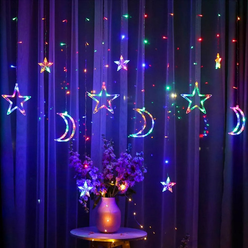 Cascada Luz Led Lunas Y Estrellas 138 Leds 3 Mts Multicolor