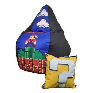 Silla Puff Gamer Mario Bross + Cojin Obsequio - Talla L 