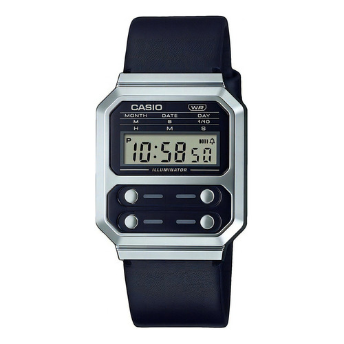 Reloj Unisex Casio A100wel-1a Gris Digital Color De La Correa Negro Color Del Bisel Plateado Color Del Fondo Negro