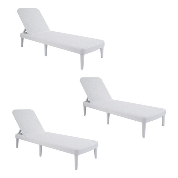 Set De 3 Camastros Plegables Tipo Rattan, Protección Uv Color Blanco