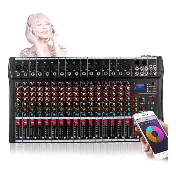 Mezcladora Mixer 16 Canales De Audio Bt Usb Estudio Sonido
