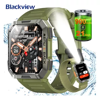 Relógio Inteligente Blackview Bvw60 Green De 2,1 Polegadas Relógio Inteligente Militar Masculino Bluetooth Ip68 Impermeável Verde