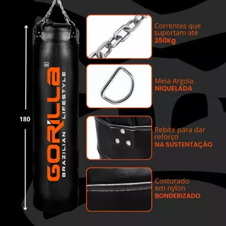 Gorilla Boxe Muay Thai Treino Luta Cor Preto 180 Cm 