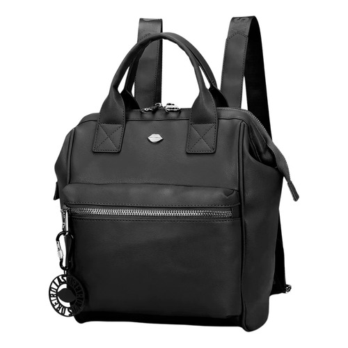 Mochila Cuero Ecologico Pu Dama Mujer Simil Cuero Urbana Color Negro