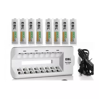 Cargador 8 Slots Con  Baterias Aa Recargables 2800mah 