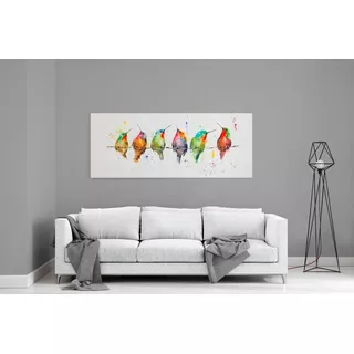 Cuadro Decorativo Pájaros Colibríes Acuarela En Canvas 80x40