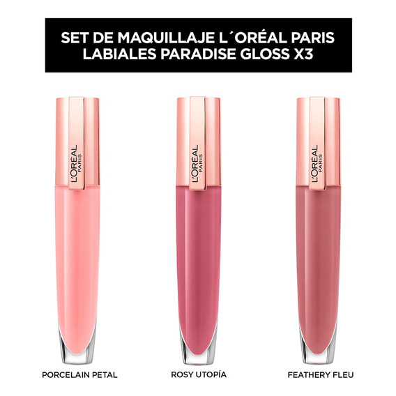 Set de maquillaje L'Oréal Labiales Paradise Gloss x3 para labios - 3 unidades