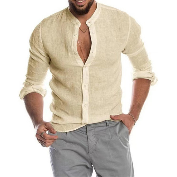 Camisa De Lino Elegante Y Cómoda Con Cuello En V Para Hombre