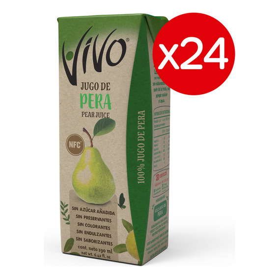 Pack 24 - Vivo Jugo 100% Fruta Pera 190 Ml