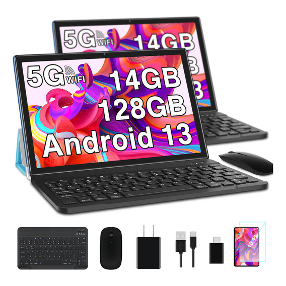 Tablet Goodtel G10 10 Pulgadas Azul 14GB RAM 128GB ROM TF 1TB Expansión Octacore 2.0Ghz WIFI 2.4g 5g Bluetooth 5.0 Certificación Google Gms Con Funda Teclado Ratón