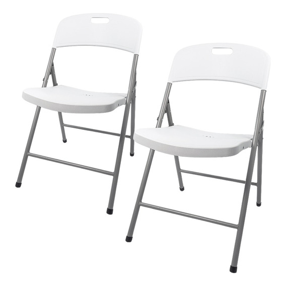 2 Sillas Plegables Caño Acero + Plástico Exterior Interior Color de la estructura de la silla Gris oscuro Color del asiento Blanco
