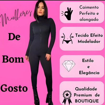 Macação Feminino Canelado Com Um Detalhe De Ziper Na Frente