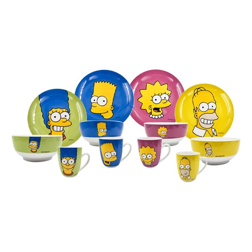 Vajilla Porcelana Simpsons Homero Bart C Tazas 12p Colección Color Negro